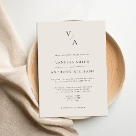 Elegante moderne Monogram Black and Ivory Wedding Einladung