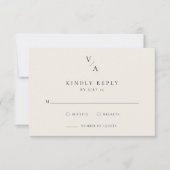 Elegante moderne Monogram Black and Ivory Wedding RSVP Karte (Vorderseite)