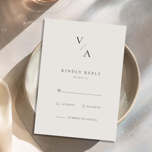 Elegante moderne Monogram Black and Ivory Wedding RSVP Karte