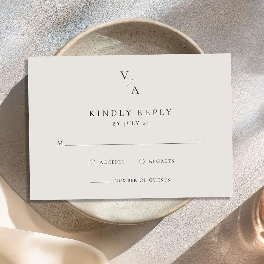 Elegante moderne Monogram Black and Ivory Wedding RSVP Karte