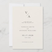 Elegante moderne Monogram Black and Ivory Wedding Save The Date (Vorderseite)