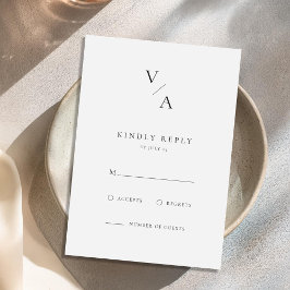 Elegante moderne Monogram Black and White Wedding RSVP Karte