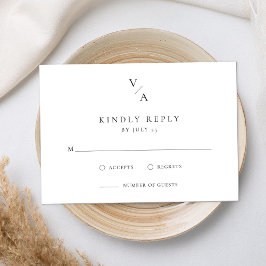 Elegante moderne Monogram Black and White Wedding RSVP Karte