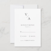 Elegante moderne Monogram Black and White Wedding RSVP Karte (Vorderseite)