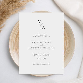 Elegante moderne Monogram Black and White Wedding Save The Date