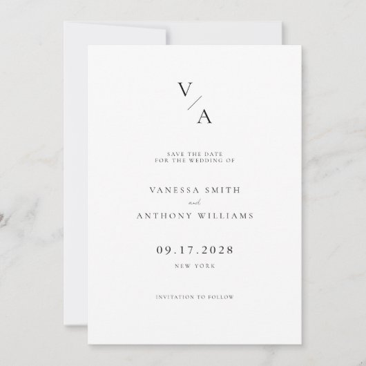 Elegante moderne Monogram Black and White Wedding Save The Date (Vorderseite)
