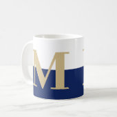 Elegante moderne Monogram-Geschenke Gold Navy-Kaff Kaffeetasse (Vorderseite Links)