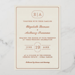 Elegante moderne Monogram Gold Foil Wedding Folieneinladung