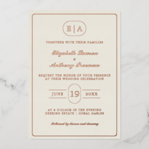 Elegante moderne Monogram Gold Foil Wedding Folieneinladung