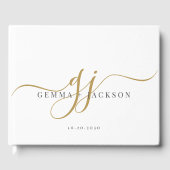 Elegante moderne Monogram Gold Initials Name Weddi Gästebuch (Vorderseite)