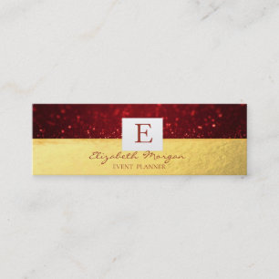 Elegante Moderne Monogram Gold, Red Glitzer Bokeh Mini Visitenkarte