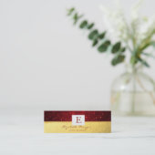 Elegante Moderne Monogram Gold, Red Glitzer Bokeh Mini Visitenkarte (Stehend Vorderseite)