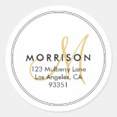 Elegante moderne Monogram Gold-Rücksendeadresse Runder Aufkleber (Vorderseite)
