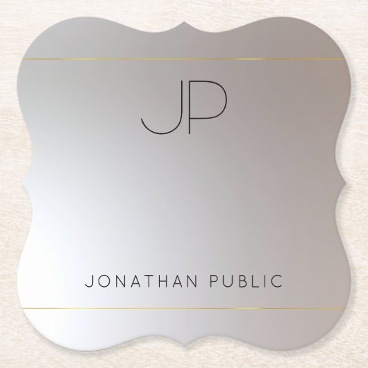 Elegante moderne Monogram Gold Silver Template Untersetzer (Vorderseite)