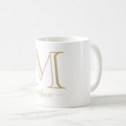 Elegante moderne Monogram Gold White Tasse (VorderseiteRechts)