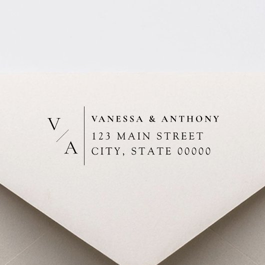 Elegante moderne Monogram-Hochzeitstil-Rücksendead Permastempel
