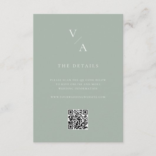 Elegante moderne Monogram Sage Green Wedding Begleitkarte (Vorderseite)