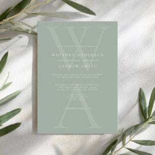 Elegante moderne Monogram Sage Green Wedding Einladung