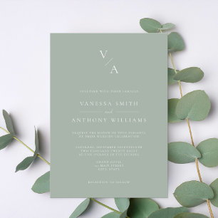 Elegante moderne Monogram Sage Green Wedding Einladung