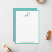 Elegante moderne Monogram Simple Girly Aquamarin N Mitteilungskarte (Vorderseite/Rückseite Beispiel)