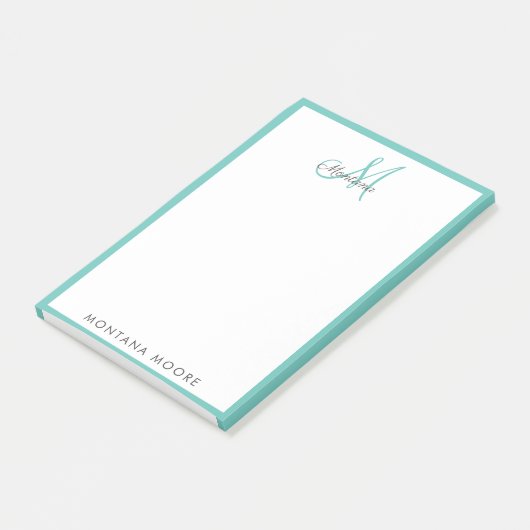 Elegante moderne Monogram Simple Girly Aquamarin  Post-it Klebezettel (angewinkelt)