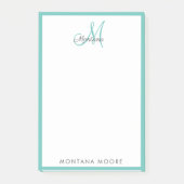 Elegante moderne Monogram Simple Girly Aquamarin  Post-it Klebezettel (Vorderseite)