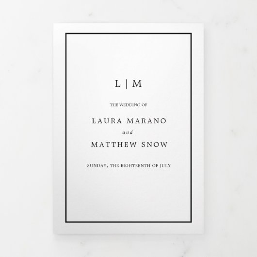 Elegante moderne Monogram Simple Wedding Dreifach Gefaltete Einladung (Cover)