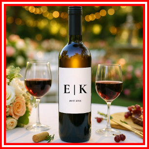 Elegante moderne Monogram Simple Wedding Weinetikett