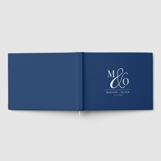 Elegante moderne Monogram Wedding Navy Blue Gästebuch (Voll)