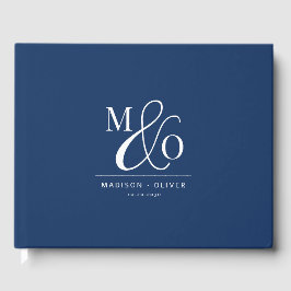 Elegante moderne Monogram Wedding Navy Blue Gästebuch