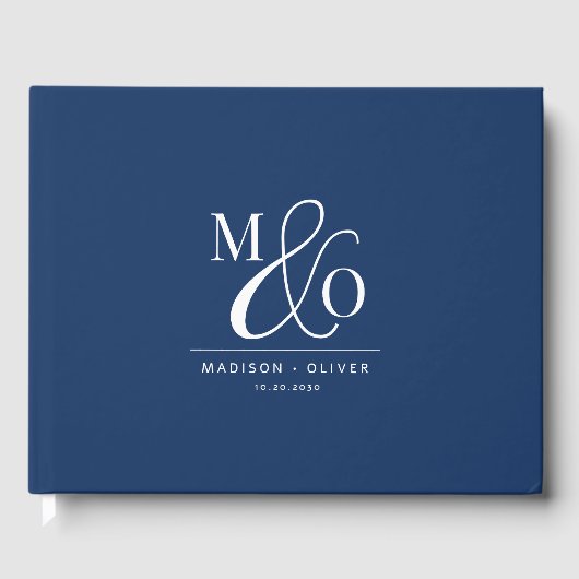 Elegante moderne Monogram Wedding Navy Blue Gästebuch (Vorderseite)