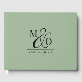 Elegante moderne Monogram Wedding Sage Green Gästebuch