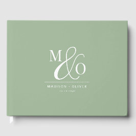 Elegante moderne Monogram Wedding Sage Green Gästebuch