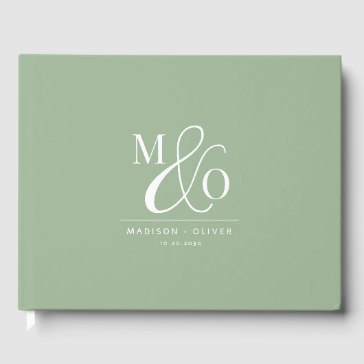 Elegante moderne Monogram Wedding Sage Green Gästebuch (Vorderseite)