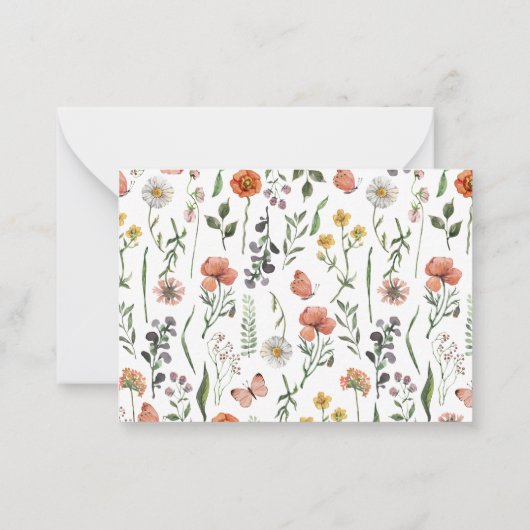 Elegante moderne Monogramm-Aquarellfarben-Wildblum Mitteilungskarte (Rückseite)