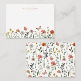 Elegante moderne Monogramm-Aquarellfarben-Wildblum Mitteilungskarte