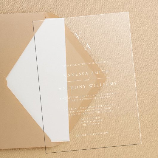 Elegante Moderne Monogramm-Hochzeit Acryleinladungen