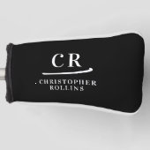 Elegante moderne Monogramm-Initialen Name Black Pu Golf Headcover (Vorderseite)