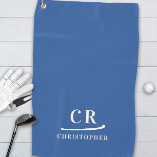 Elegante moderne Monogramm-Initialen Name Blau Wei Golfhandtuch