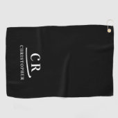 Elegante moderne Monogramm-Initialen Name Schwarz- Golfhandtuch (Horizontal)