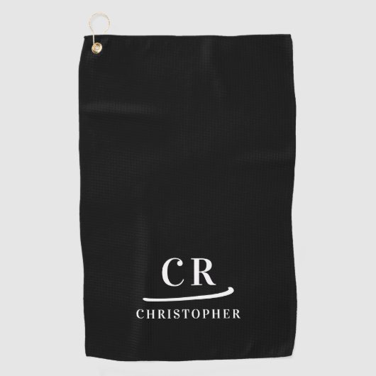 Elegante moderne Monogramm-Initialen Name Schwarz- Golfhandtuch (Vorderseite)