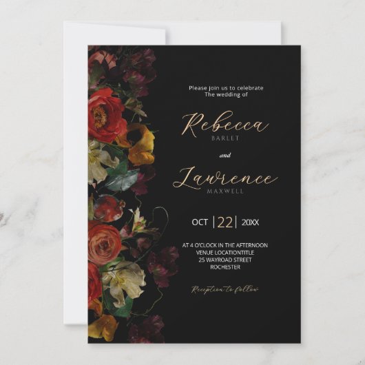 Elegante moderne Moody-Blume Hochzeit Einladung (Vorderseite)