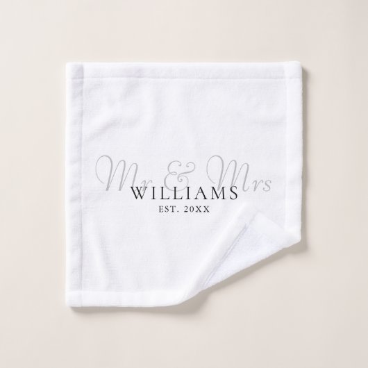 Elegante moderne Mr. and Mrs. etabliert Badhandtuch Set (Waschlappen)
