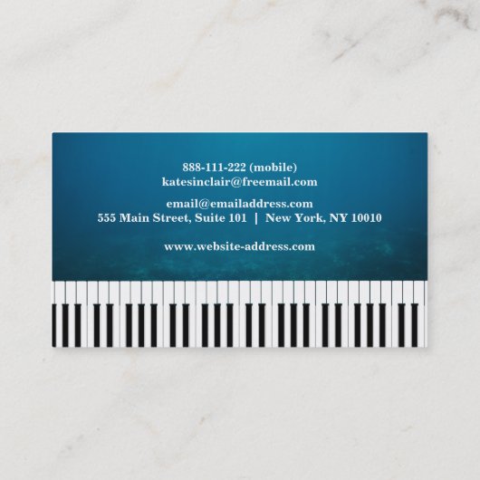 Elegante Moderne Musik Beruflich Piano Lehrer Visitenkarte (Rückseite)