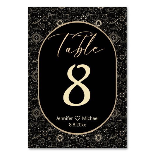 elegante, moderne, mystische Goldhochzeit Tischnummer (Rückseite)