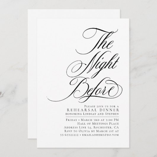 Elegante Moderne Nacht vor Probe Abendessen Einladung (Vorne/Hinten)