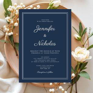 Elegante moderne Navy-Blau-Script-Hochzeit Einladung