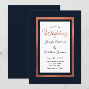 Elegante moderne Navy-Blau- und Kupfer-Hochzeit Einladung