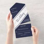 Elegante Moderne Navy Blauer Klassiker Hochzeit All In One Einladung (Abreißen)
