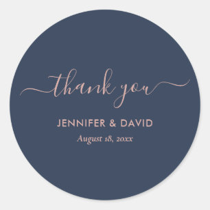 Elegante moderne Navy Blue Blush Danke Stickers